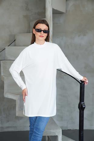 Tesettür Extra Uzun Tunik -Krem