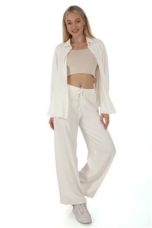 Flosh Viskon Oversize Gömlek-Krem