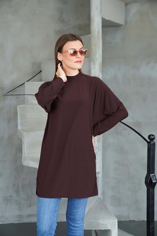 Tesettür Extra Uzun Tunik -Kahverengi