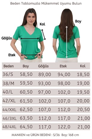 Viskon Dökümlü V Yaka Tişört-Yeşil