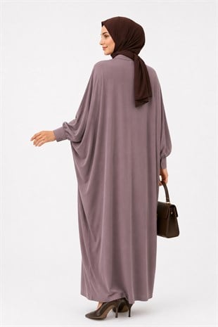 Kadın Sandy Tesettür Gömlek Elbise Abaya-Vizon