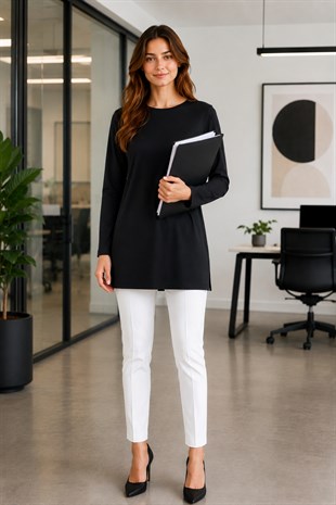 Premium Viskon Uzun Tunik-Siyah