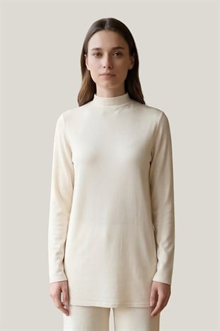 Viskon Dik Yaka Tunik-Krem