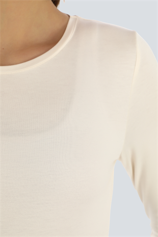 Kadın Zarif İnce Gösteren Viskon Tişört-Krem