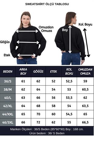 Valeria Kadın 3 İplik Şardonsuz Pamuk Oversize Bisiklet Yaka Siyah Sweatshirt 