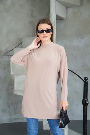 Tesettür Extra Uzun Tunik -Bej