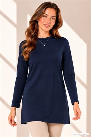 Tesettür Sweatshirt Tunik-Lacivert