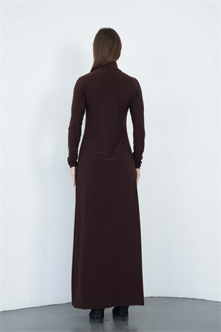 Dora Kadın Maxi Boy Balıkçı Yaka Sandy Elbise-Kahverengi