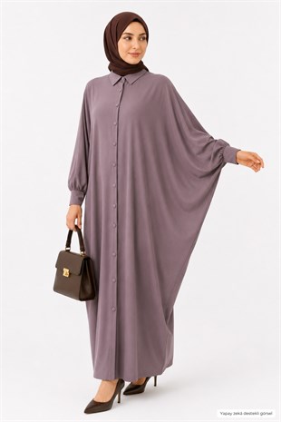 Kadın Sandy Tesettür Gömlek Elbise Abaya-Vizon