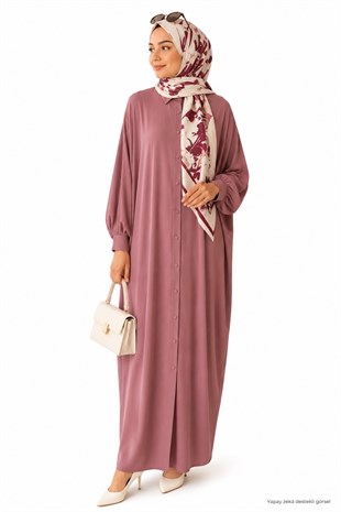 Kadın Sandy Tesettür Gömlek Elbise Abaya-Gül Kurusu