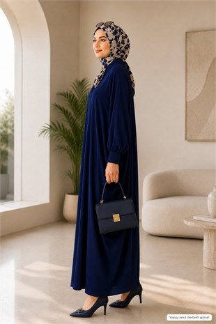 Kadın Sandy Tesettür Gömlek Elbise Abaya-Lacivert