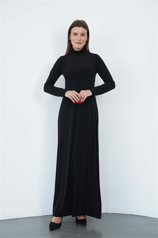 Dora Kadın Maxi Boy Balıkçı Yaka Sandy Elbise-Siyah