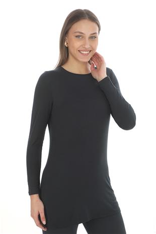 Kadın Viskon Full Likra Tunik-Füme