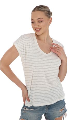 Japone Kol Transparan Bluz-Ekru