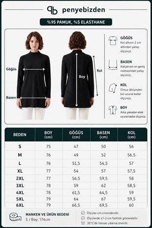 Premium Viskon Dik Yaka Uzun Tunik -Siyah