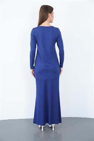Viskon Tunik & Etek Takım-Lacivert