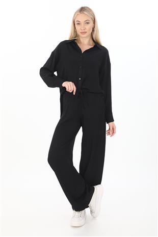 Flosh Viskon Oversize Pantolon-Siyah