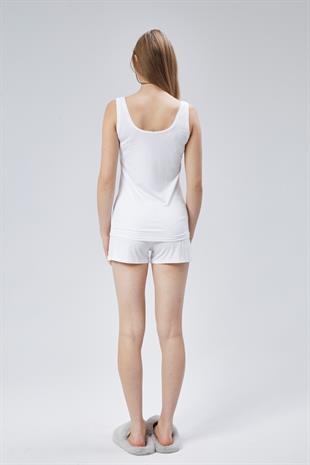 Extra Yumuşak Viskon Şort & Atlet Takım -Ekru