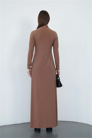 Dora Kadın Maxi Boy Balıkçı Yaka Sandy Elbise-Tarçın