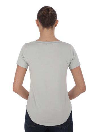 Viskon Dökümlü Dekolte Yaka Tişört-Gri