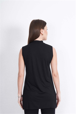 Viskon Kolsuz Tunik -Siyah