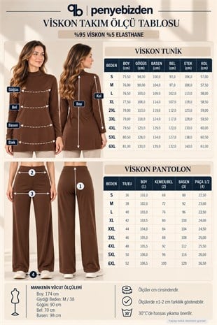 Viskon Tunik ve Pantolon Takım-Kahverengi