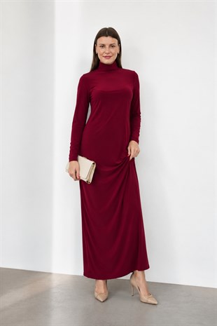 Dora Kadın Maxi Boy Balıkçı Yaka Sandy Elbise-Bordo