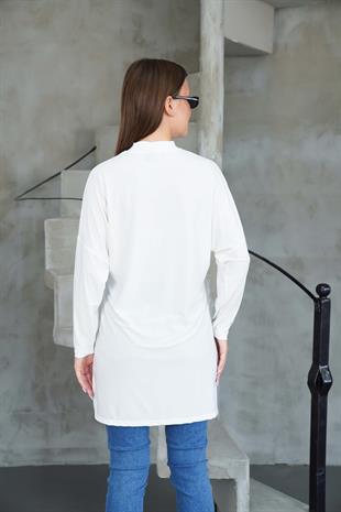 Tesettür Extra Uzun Tunik -Krem