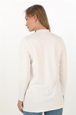 Viskon Dik Yaka Tunik-Krem