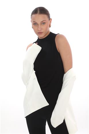 Kadın Viscon Kolsuz Tişört-Siyah