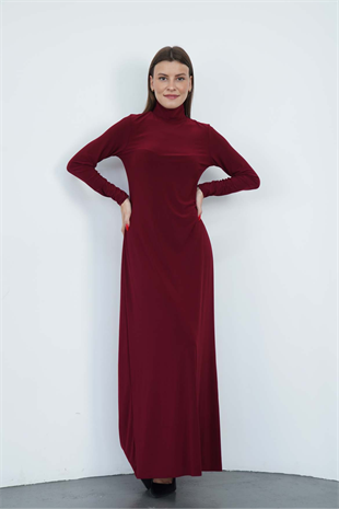 Dora Kadın Maxi Boy Balıkçı Yaka Sandy Elbise-Bordo