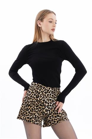 Leopar Desenli Şort-Leopar