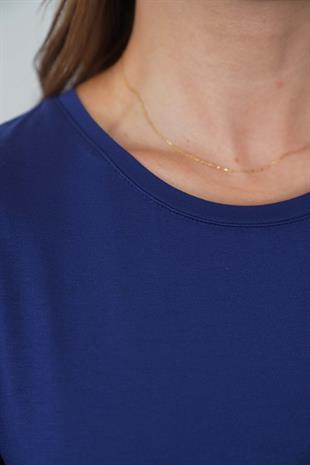 Kadın Zarif İnce Gösteren Viskon Tişört-Lacivert