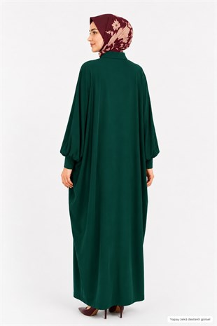 Kadın Sandy Tesettür Gömlek Elbise Abaya-Zümrüt Yeşil
