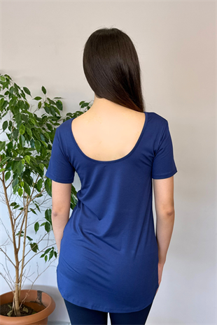 Sırt Dekolte Rahat Viskon Tunik-Lacivert