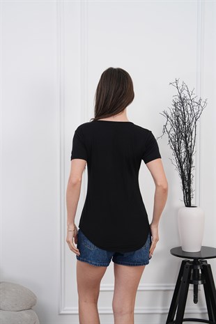 Extra Yumuşak Viscon Tişört-Siyah