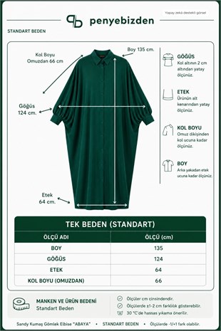 Kadın Sandy Tesettür Gömlek Elbise Abaya-Zümrüt Yeşil