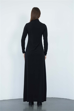 Dora Kadın Maxi Boy Balıkçı Yaka Sandy Elbise-Siyah