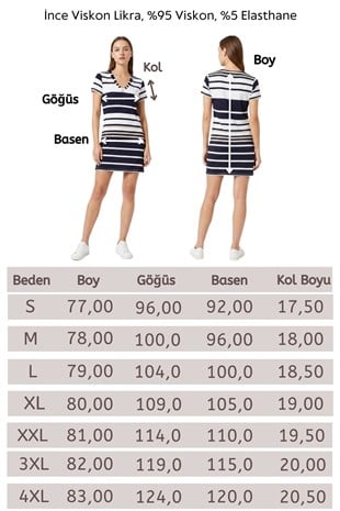 V Yaka Viskon Elbise-Çizgili lacivert beyaz