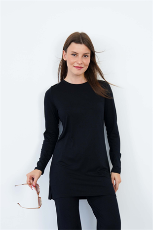 Kadın Viskon Full Likra Tunik-Siyah