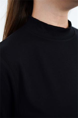 Dik Yaka Viskon Tunik ve Pantolon Takım-Siyah