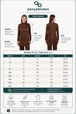 Premium Viskon Dik Yaka Uzun Tunik-Kahverengi