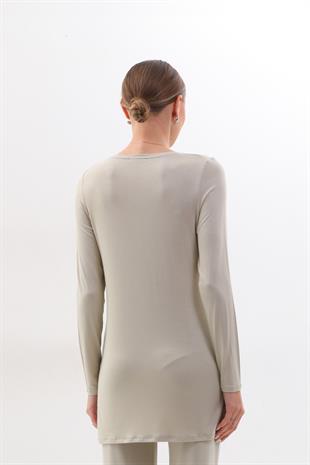 Kadın Viskon Full Likra Tunik-Bej