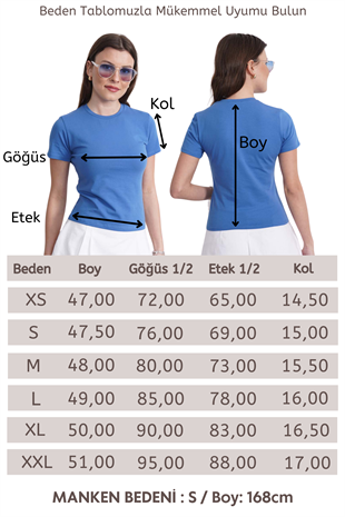 Crop Slim Fit Pamuk Likra Tişört-Koyu Mavi