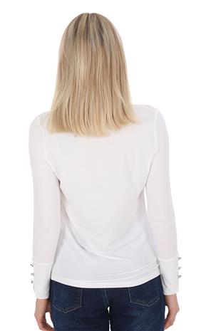 Kol Düğmeli Modal Tişört-Beyaz