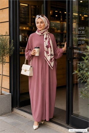 Kadın Sandy Tesettür Gömlek Elbise Abaya-Gül Kurusu
