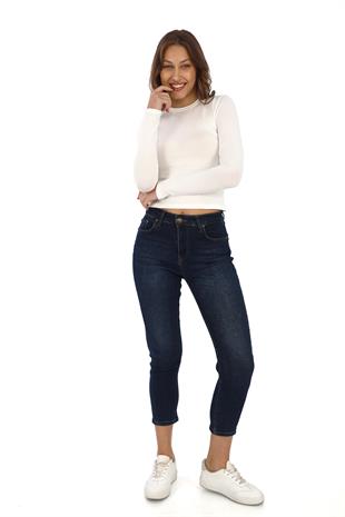 Likralı Pamuk Crop Tişört-Slim Fit -Krem