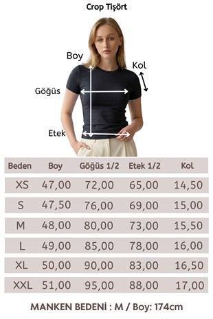 Crop Slim Fit Pamuk Likra Tişört-Siyah