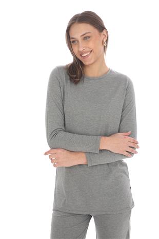 Kadın Viskon Full Likra Tunik-Gri Melanj