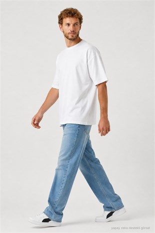 Erkek Oversize Tişört-Beyaz